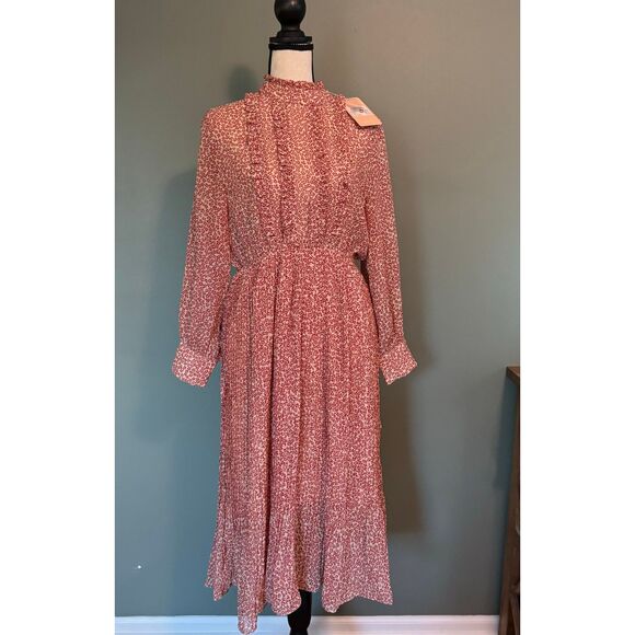 Poeté Chantal Red Floral Ruffle Neck Midi Dress - Picture 1 of 6